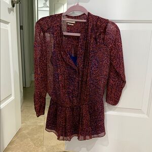 L’Agence  Sheer Silk  Red and Blue Blouse with attached camisole